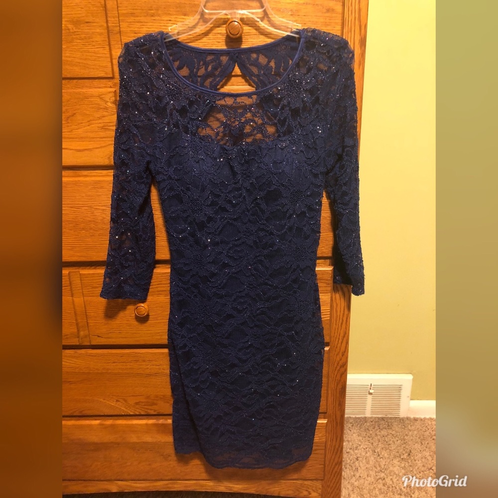 Cobalt Blue Lace overlay Form Fitting Dress